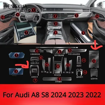  За Audi A8 S8 2024 2023 2022 Аксесоари Интериор на автомобила филм прозрачен TPU Gear панел Централна конзола Анти-надраскване устои ремонт