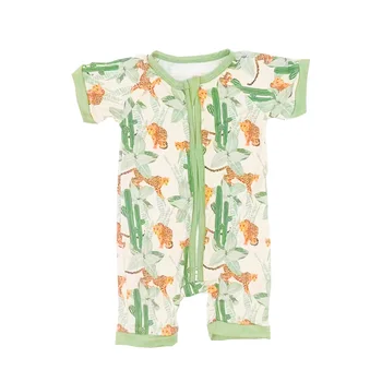  Животински леопард и кактус модел бебе Shortie бамбук влакна гащеризон спален бебе пижама летни дрехи