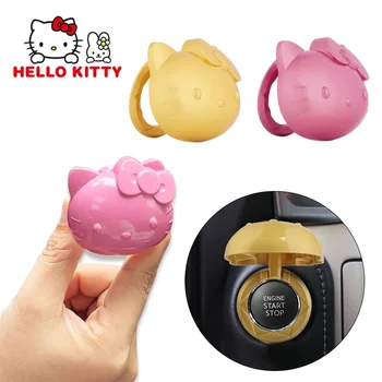  Sanrio Hello Kitty кола ЕДНО КЛИКВАНЕ Старт стоп бутони Защитен капак Сладък интериор Запалване на двигателя на автомобила Стартов превключвател Капак на бутона