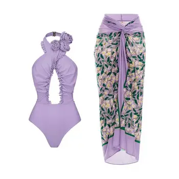 Ретро Парчета бански костюм корема контрол бански костюми Дамски плаж рокля плътен цвят флорални рокля комплект без гръб без ръкави за плаж