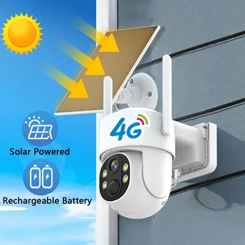  4G SIM 4MP външна водоустойчива IP камера панел слънчева 2K IP камера с акумулаторна батерия PTZ домашна сигурност видеонаблюдение