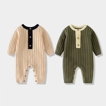  Есен и зима новородено бебе момчета и момичета плетен памучен гащеризон модерен пълзящи дрехи дебел 3-18M