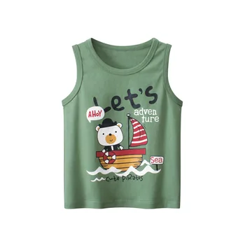  Baby Boys Summer Cotton Vest Tops 2 3 4 5 7 9 Years Sleeveless Cool Tops New Baby Boys Kids Clothes Cartoon Dinosaur Tees