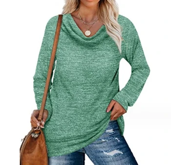  Жените хлабав случайни дълъг ръкав пуловер купчина яка Midi Топ нова есен пътуване жени мода пуловер тениска