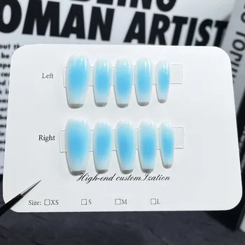  MAGO Ръчно изработена преса на пълна корица Професионални нокти океанско синьо бял руж средна дължина за многократна употреба завършени фалшиви нокти