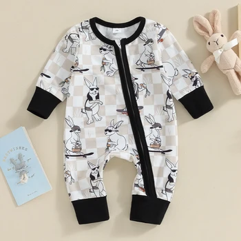  бебешко облекло момиче момче великденски костюм зайче печат дълъг ръкав цип гащеризон гащеризон за новородено бебе пролет памучни дрехи