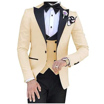  Чисто нови мъжки костюми от 3 части за мъже по поръчка Terno Slim Groom Сватба PromTerno Masculino Мъжко облекло яке + панталон + жилетка
