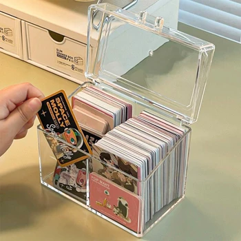  Прозрачна акрилна кутия за съхранение на карти побира 400 пощенски картички дисплей карта случай с 2 отделения за пощенска картичка / снимки 12x10.5cm