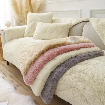  Супер мека плюшена диван кърпа плътен цвят модерен нехлъзгащ диван възглавница покритие сгъсти топла зима залив прозорец мат за хол