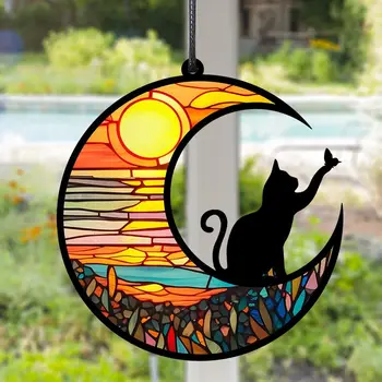  Creative акрил Луната котка занаяти висулка ръчно изработени цветни боядисани котка висящи занаятчийски орнамент Начало стена арт декорация подаръци