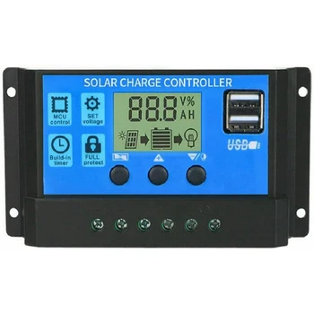  100A Контролер за слънчево зареждане Интелигентен регулатор на батерията на слънчевия панел с двоен USB порт, LCD контролер