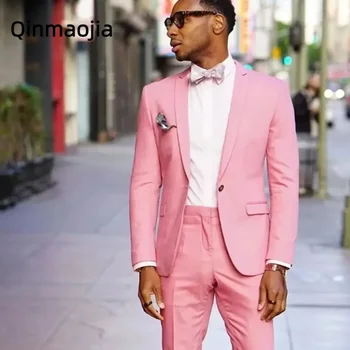  Casual Casual Pink Costume Homme Wedding Men Suits Groom Tuxedo Terno Masculino Slim Fit Prom Party Best Man 2 броя