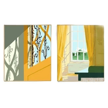  Прозорец врата пейзаж живопис върху платно стена изкуство за хол спалня дома декор