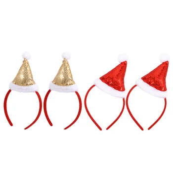  Santa Hat лента за глава пайети Коледа шапка лента за глава Коледа Hairhoop шапки празнично парти доставки, 4бр (златен, червен)