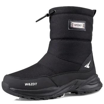 2023 Външни зимни ботуши Мъжки обувки плюс кадифе дебели топли ботуши за сняг Водоустойчиви ски-устойчиви ботуши Високи големи памучни обувки