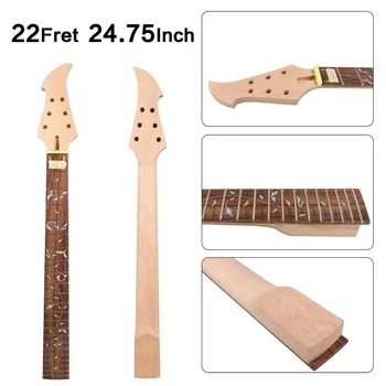  Yinfente китара врата 22 Fret 24.75 инчов Rosewood Fretboard лоза инкрустация огън птица главата болт на стил незавършен DIY проект