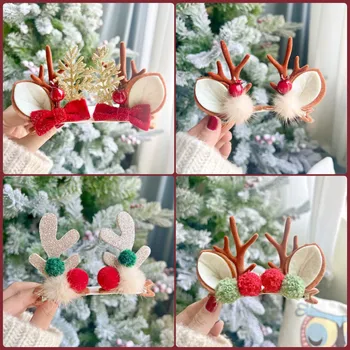  Коледна фиба червена боровинка топка лосове рог шапки Весела Коледа декор Аксесоари за коса Noel подарък за момиче Честита Нова Година 2024