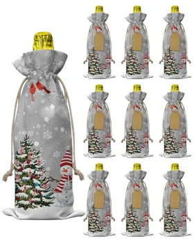  10бр Коледа снежен човек снежинка вино бутилка чанта с шнур празнично парти декор вино бутилка покрива Коледа подарък