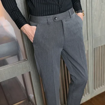  2021 нов мъжки костюм панталони чист цвят бизнес ежедневни годни висококачествени класически панталони възел на младоженеца Мъжки плюс размер 28-38 Панталони
