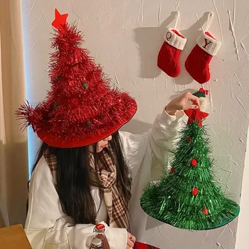  Коледна украса шапка празнична косплей парти възрастни деца обличане шапки снимка подпори лук Sliver Санта шапка
