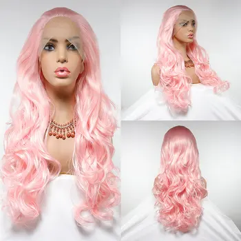  Bombshell Living Pink Deep Body Wave Synthetic 13X4 дантела отпред перуки без лепило високо качество топлоустойчиви влакна коса за жени