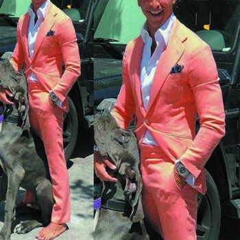  Оранжев цвят 2бр Изрязана яка Бизнес ежедневни висококачествени мъжки костюми Сватбени смокинги (яке + панталони) Комплект мъжки костюми по поръчка