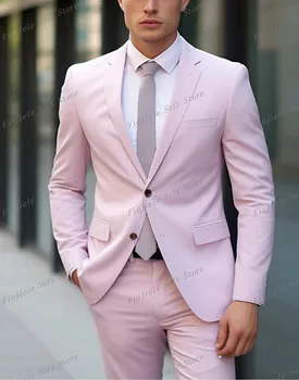  Нов светло розов мъжки смокинг бизнес костюм младоженец Groomsman абитуриентски бал сватбено парти официален 2 парче комплект яке и панталони