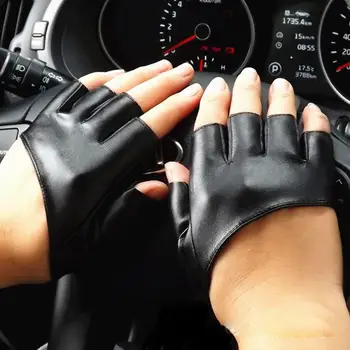  Нова мода половин пръст половин -palm Pu кожени ръкавици Ladys шофиране шоу Пол танц ръкавици за жени Мъже мотоциклети аксесоари