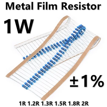   (50pcs) 1W метален филм резистор 1% пет цвят пръстен прецизен резистор 1R 1.2R 1.3R 1.5R 1.8R 2R