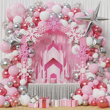  143pcs Зимни снежинки балони Гарланд арка комплект Снежна принцеса рожден ден Бебешки душ консумативи Коледна украса 2024
