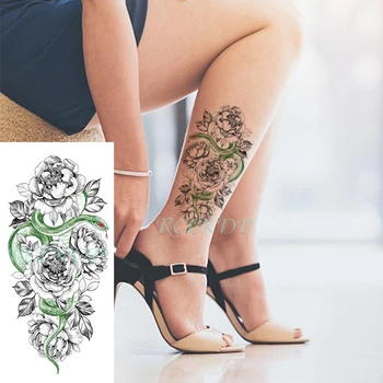  водоустойчив временен стикер за татуировка Зелена змия животно цвете листа фалшив Tatoo флаш Tatto ръка крак боди арт за момиче жени мъже