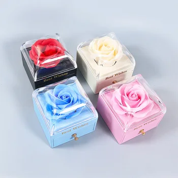  4pcs кутия за съхранение на бижута единична роза чекмедже кутия Macaron пръстен огърлица опаковка кутия извити бижута