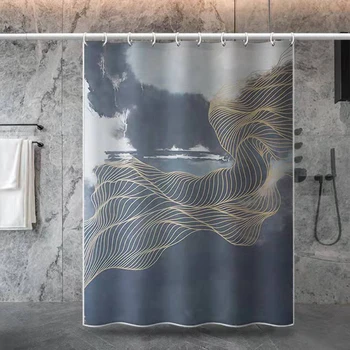  Абстрактен модел душ завеса ивица Отпечатана завеса за вана Водоустойчиви полиестерни влакна Миеща се завеса за баня Домашен декор