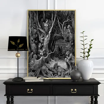  Уилям Блейк плакат харпии и самоубийства реколта зло тъмно изкуство ада платно живопис печат Данте готически стена картина дома декор