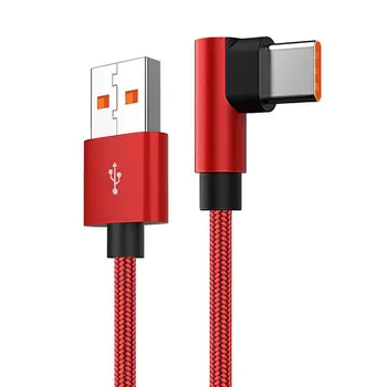  Мобилен телефон 6A 90 градусова линия за данни USB C към USB тип C кабел PD 66W прав ъгъл бързо зареждане