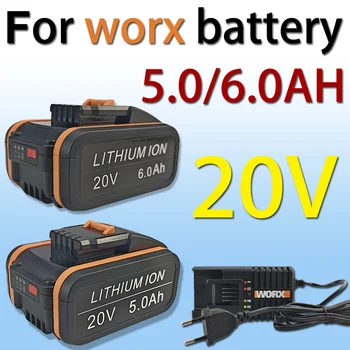  Оригинална 20V 5.0 / 6.0Ah батерия за worx WA3553 Акумулаторни резервни батерии за електроинструменти WA3572 WA3553 WX390 WA3551