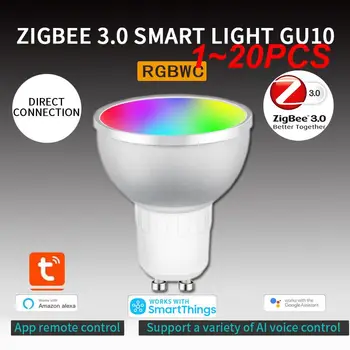   1 ~ 20PCS интелигентна крушка гласов контрол 5w Tuya Rgbcw Zigbee 3.0 Smart Home Smart Led крушка Работа с Alexa Home