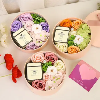  Сапун цвете подарък кутия изкуствени цвете роза кръгла кутия букет Свети Валентин Ден на майката подарък сватбено тържество