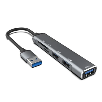  USB HUB 3.0 USB-A Hub Splitter 5 порт USB3.0 с TF / SD четец на карти Високоскоростен трансфер на данни за лаптоп компютър Лесно инсталиране B