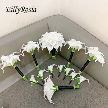  EillyRosia бял кала лилия сватбен букет за булката шаферка холдинг цветя набор бутониери аксесоари по поръчка
