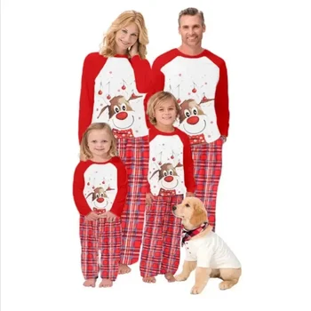  Майка Деца Възрастен Бебе Коледа Семейство Съвпадение на тоалети Коледни пижами Семейни дрехи 2023 Семеен коледен комплект пижами Елен