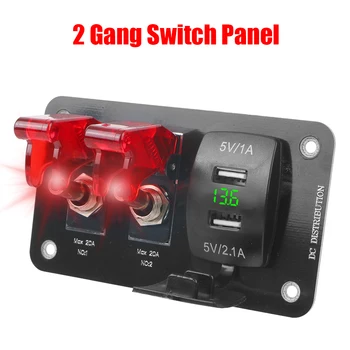  Dual USB адаптер Automobile Modifie с волтметър 2 Gang Car Swith панел зарядно гнездо 12-24V бутон за включване / изключване