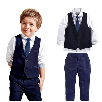  3pcs комплект детски комплекти дрехи за свободното време бебе момче дрехи момчета жилетка джентълмен костюм за сватби официални костюми