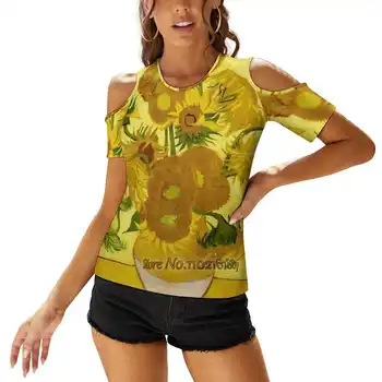  Винсент Ван Гог - Натюрморт - Ваза с петнадесет слънчогледи Дамски тениски Принтирани върхове Модна графична тениска Harajuku Short