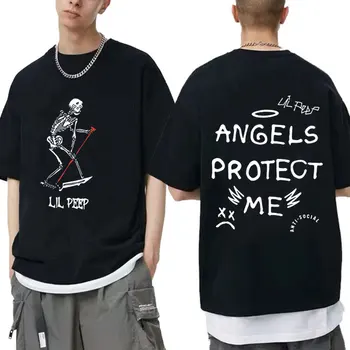  Рапърът Lil Peep Skeleton T Унисекс хип-хоп Естетична тениска с къс ръкав Мъжко 100% памучно извънгабаритно тениска Streetwear