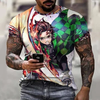  Casual T риза за мъже Hip Hop Streetwear Аниме Demon Slayer Print Tops Summer Fashion Trend Тениска с къс ръкав
