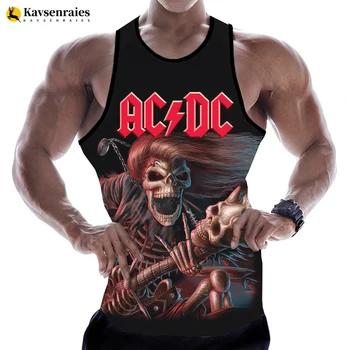  2023 Модно рок писмо 3D отпечатана тениска Мъжки потници Летни ежедневни AC DC ризи без ръкави Хип-хоп извънгабаритни тениски върхове