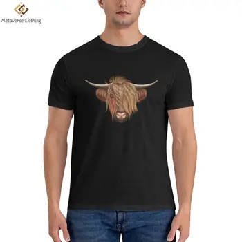  Шотландски космат Highland крава печат тениска мъже памук случайни тениски ежедневно улично облекло мода мъжки O-образно деколте върховете тениска