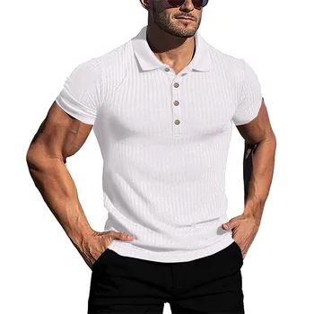  Мъжки голф ризи Случайни къс ръкав яка върховете плътен цвят тънък годни работа спортни изпълнение ризи