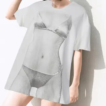  Дамска тениска Дамска тениска Дамска смешна бикини печат Модерна новост Свободен къс ръкав за улично облекло Открит летен къмпинг